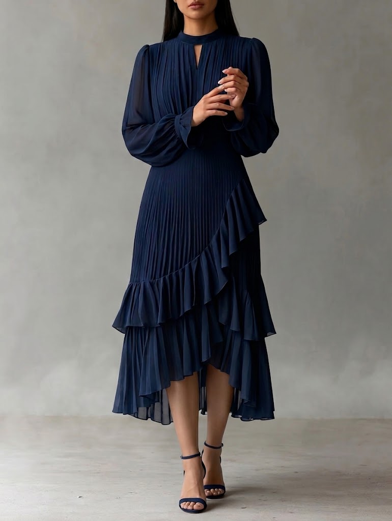 Martina | Vestido midi plisado con volantes