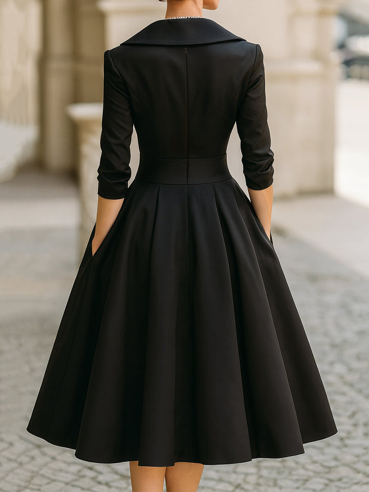 Petula | Vestido midi de satén de inspiración vintage con cuello drapeado