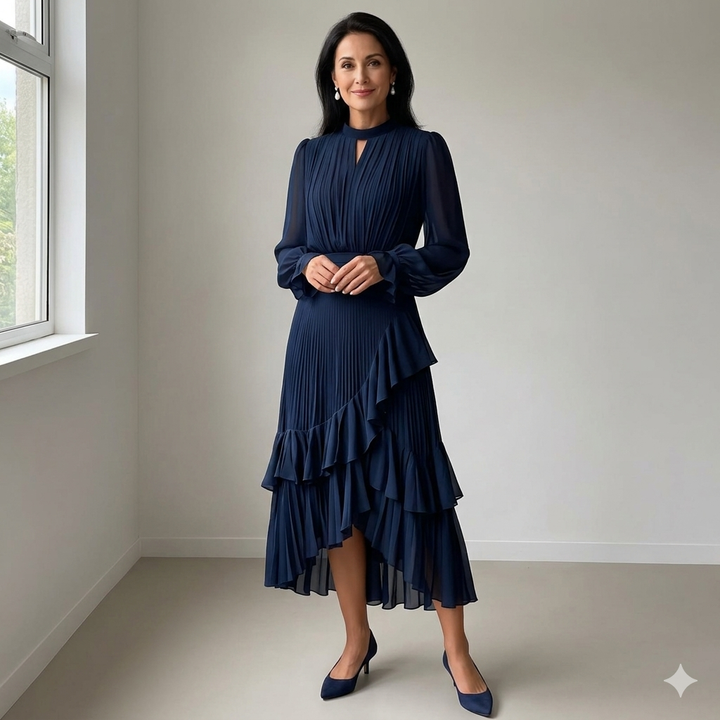 Martina | Vestido midi plisado con volantes