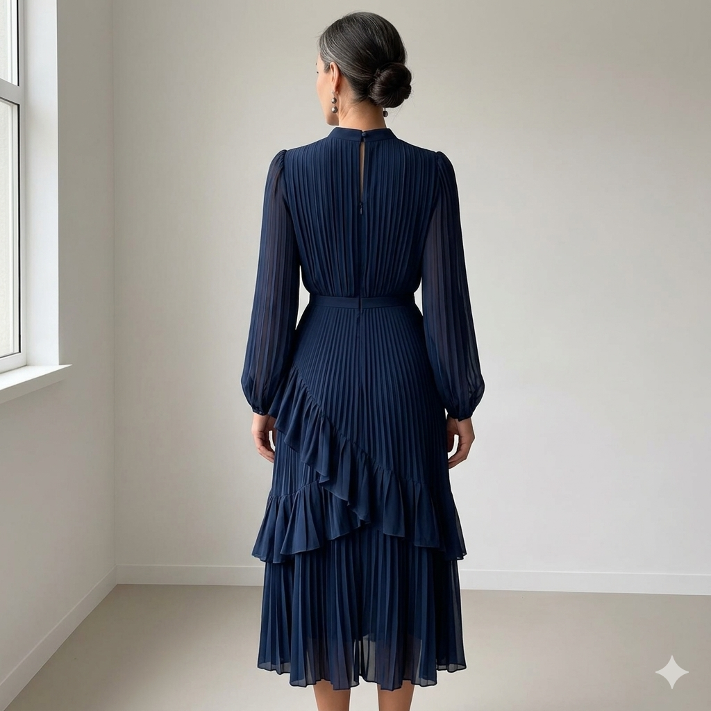 Martina | Vestido midi plisado con volantes