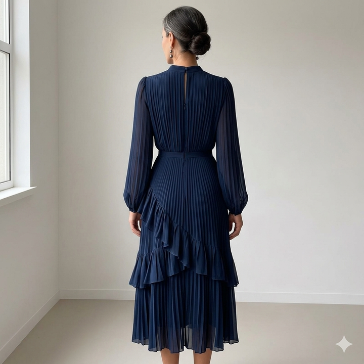 Martina | Vestido midi plisado con volantes