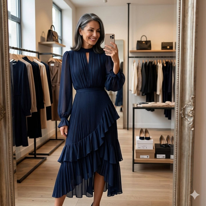 Martina | Vestido midi plisado con volantes