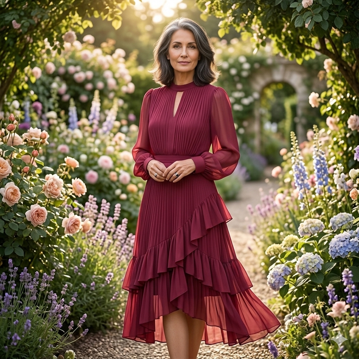 Martina | Vestido midi plisado con volantes