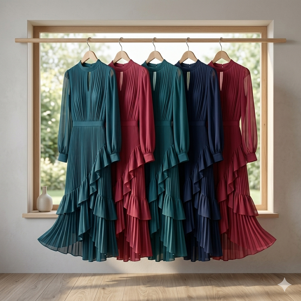 Martina | Vestido midi plisado con volantes