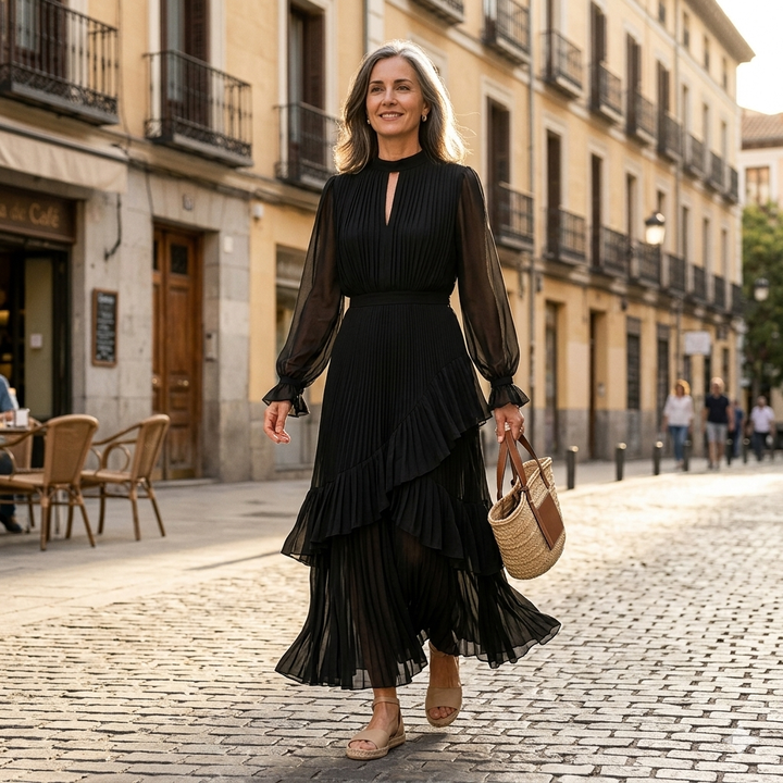 Martina | Vestido midi plisado con volantes