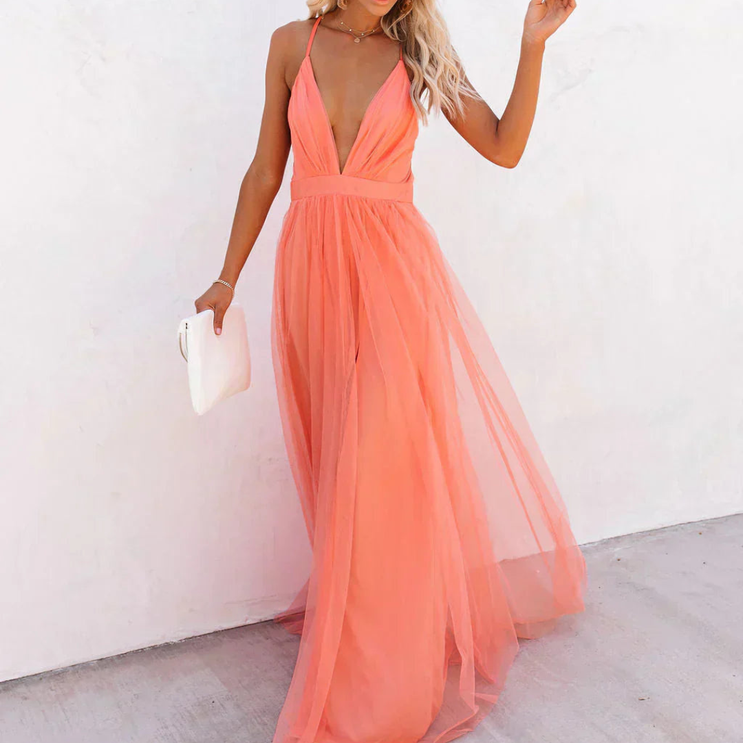Mercedes | Vestido largo Lumière coral