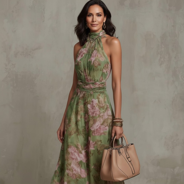 Livia | Vestido largo con cuello halter y estampado floral