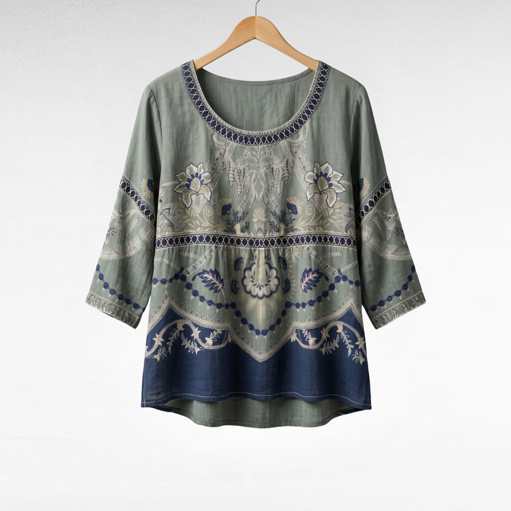 Luciana | Blusa elegante de lino con estampado floral