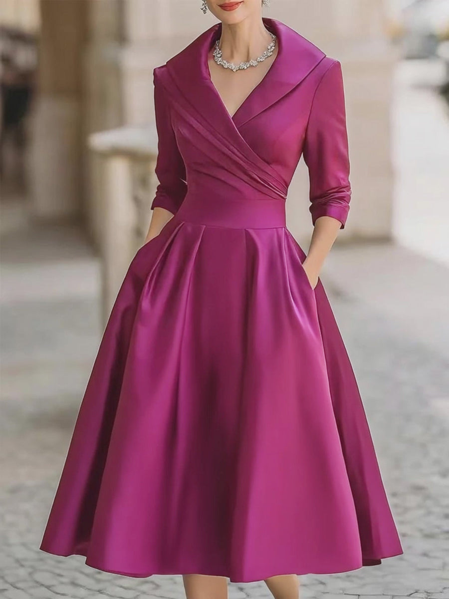 Petula | Vestido midi de satén de inspiración vintage con cuello drapeado