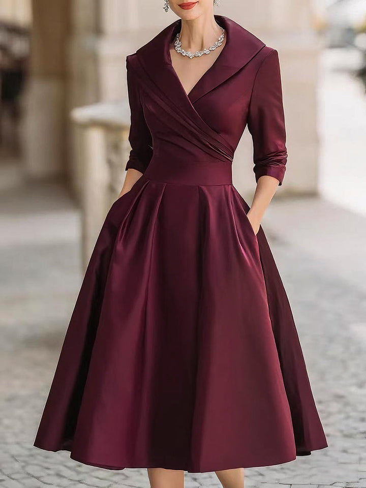 Petula | Vestido midi de satén de inspiración vintage con cuello drapeado