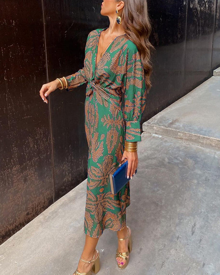 Isadora | Vestido Midi Elegante con Estampado de Encanto Atemporal