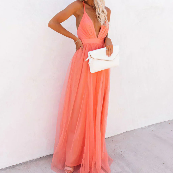 Mercedes | Vestido largo Lumière coral