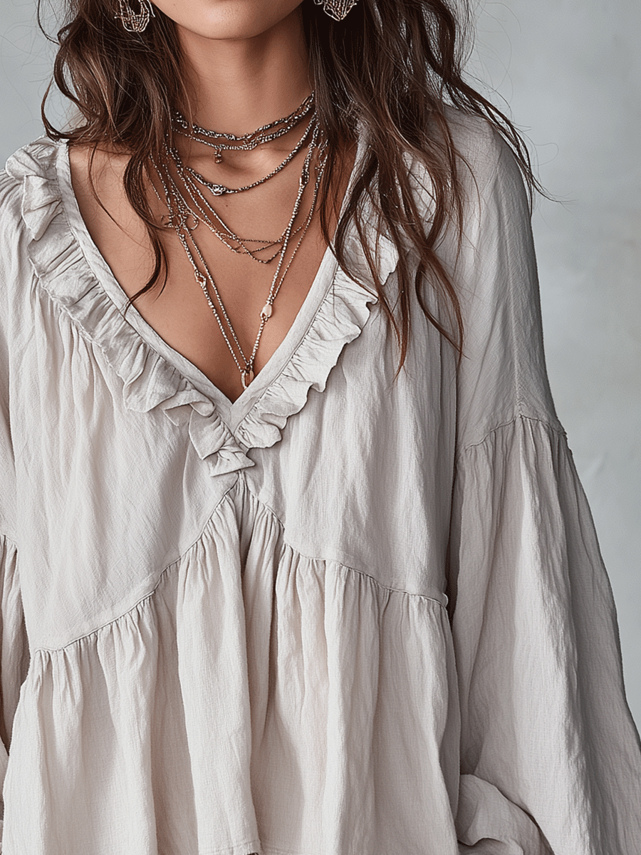 Natalissa | Blusa bohemia con volantes, de estilo vintage y corte vaporoso