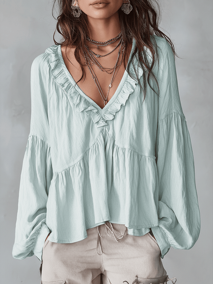 Natalissa | Blusa bohemia con volantes, de estilo vintage y corte vaporoso