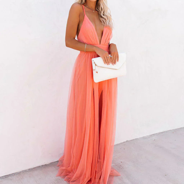 Mercedes | Vestido largo Lumière coral
