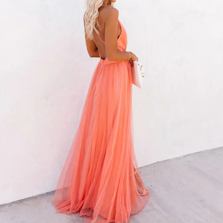 Mercedes | Vestido largo Lumière coral