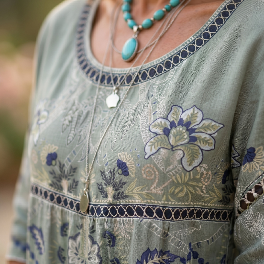 Luciana | Blusa elegante de lino con estampado floral