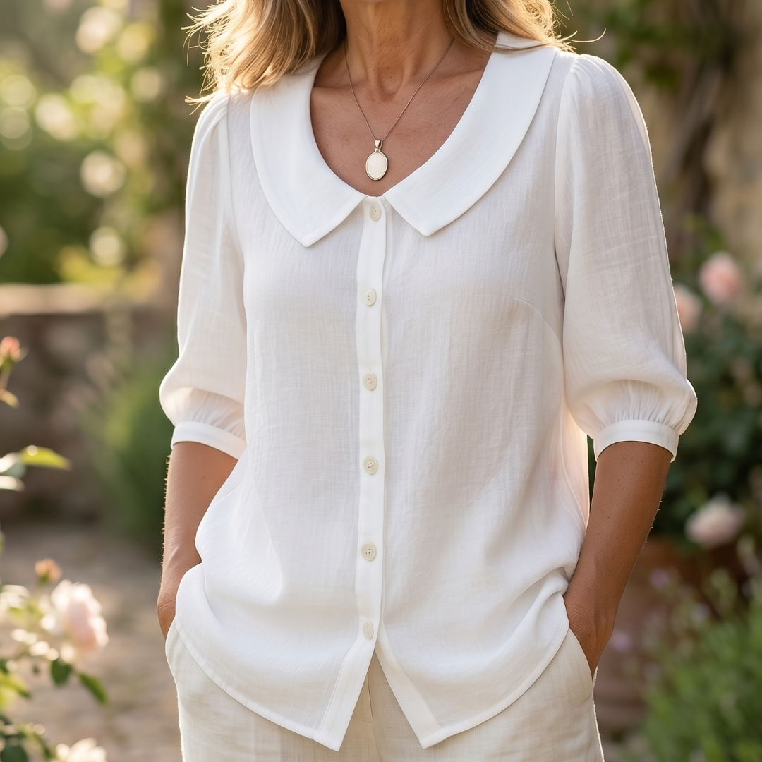 Alessia | Blusa elegante de algodón ligero con cuello redondeado
