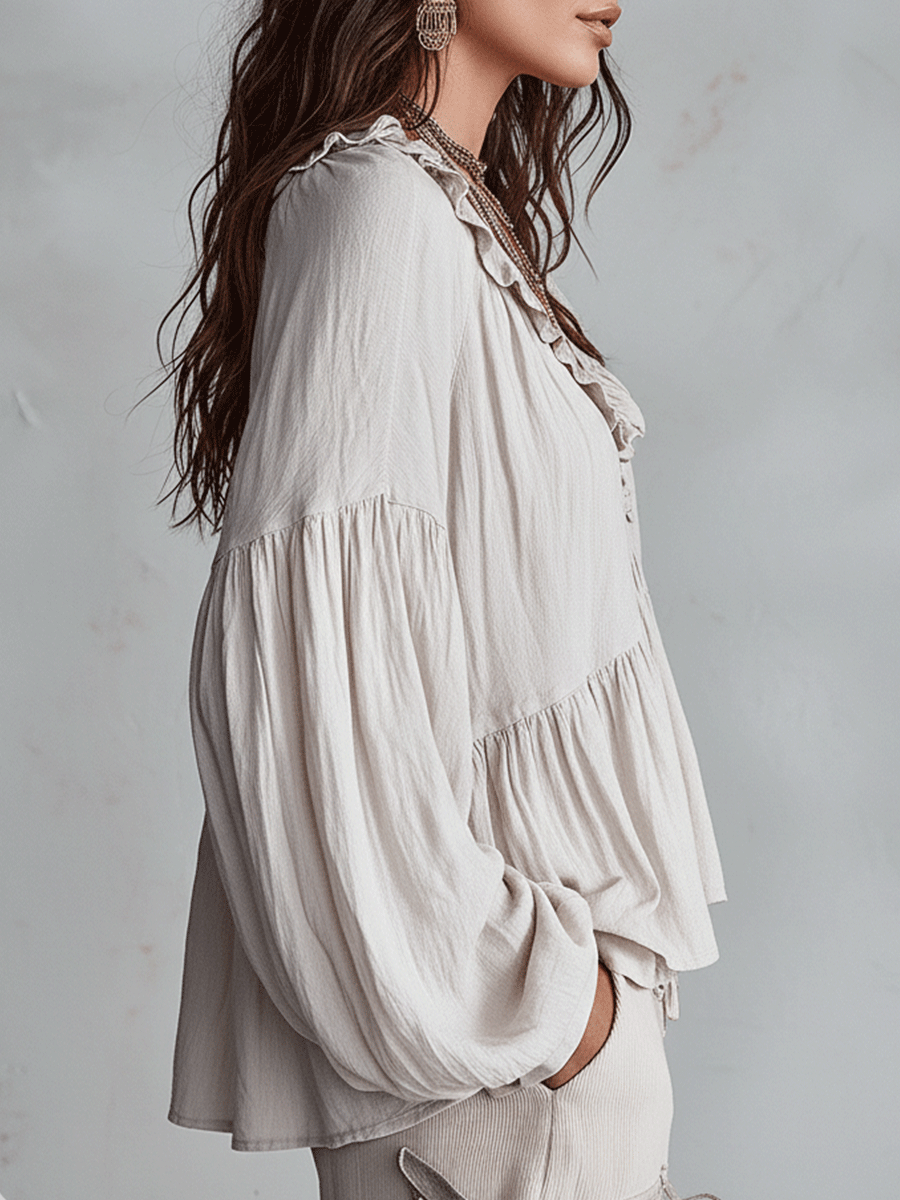 Natalissa | Blusa bohemia con volantes, de estilo vintage y corte vaporoso