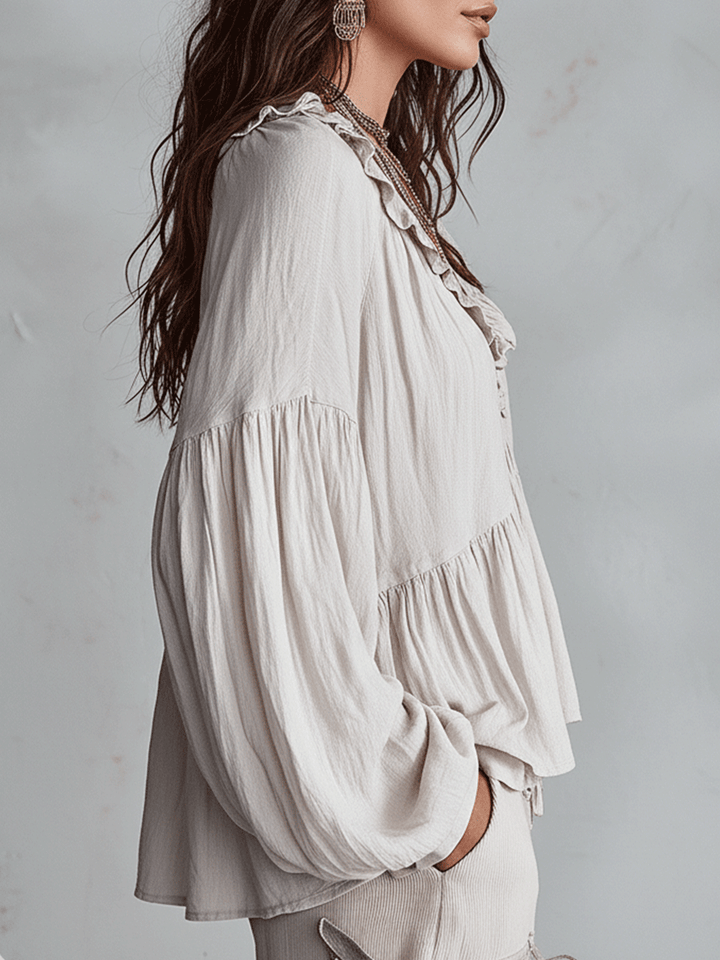 Natalissa | Blusa bohemia con volantes, de estilo vintage y corte vaporoso