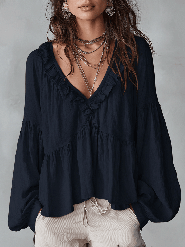 Natalissa | Blusa bohemia con volantes, de estilo vintage y corte vaporoso