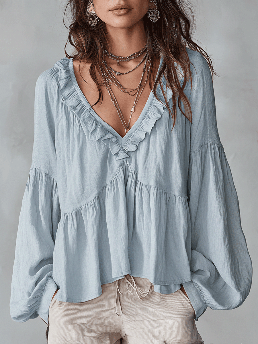 Natalissa | Blusa bohemia con volantes, de estilo vintage y corte vaporoso