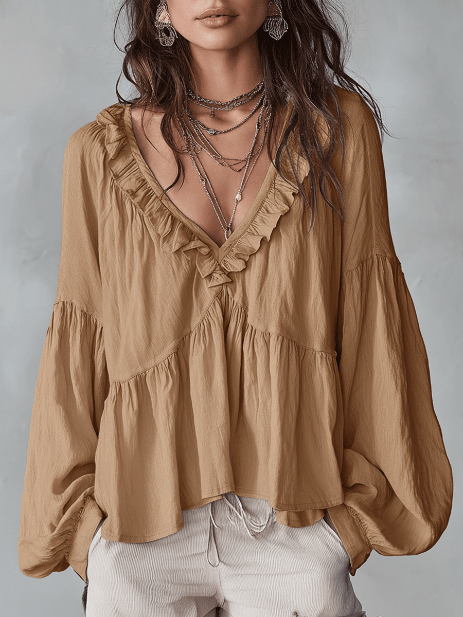 Natalissa | Blusa bohemia con volantes, de estilo vintage y corte vaporoso