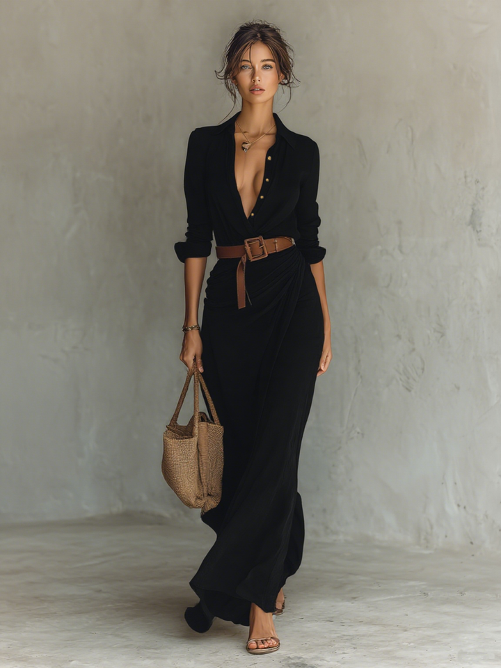 Mia | Vestido largo elegante con cinturón
