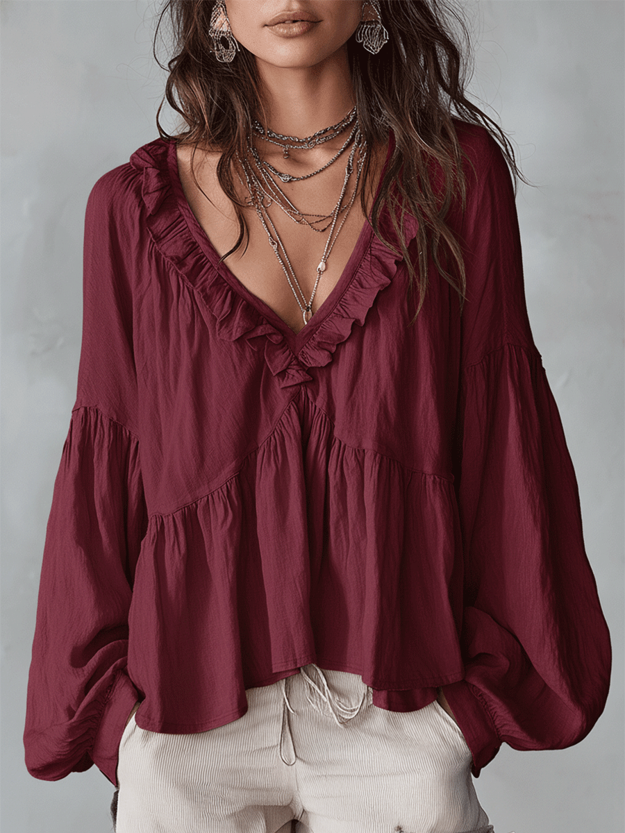 Natalissa | Blusa bohemia con volantes, de estilo vintage y corte vaporoso