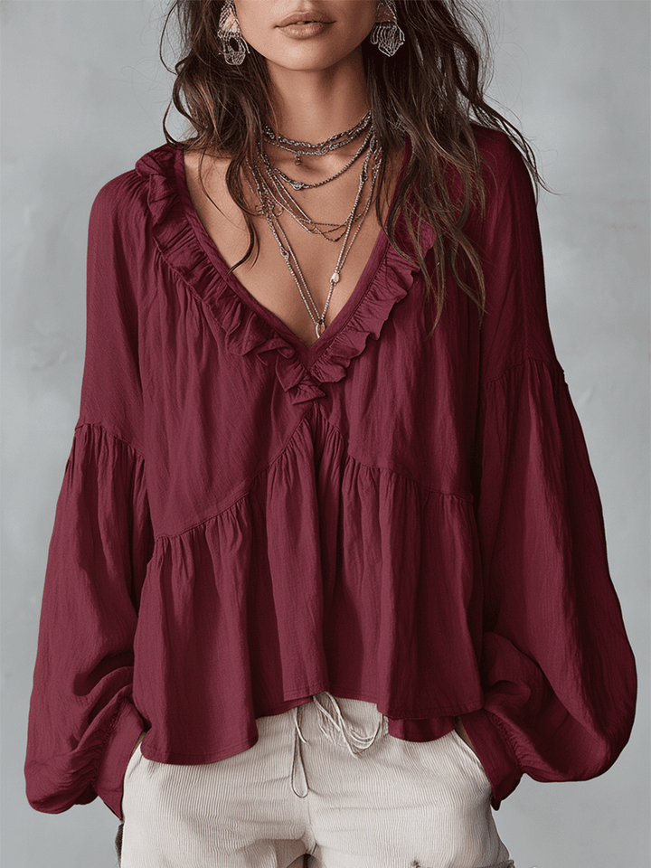 Natalissa | Blusa bohemia con volantes, de estilo vintage y corte vaporoso