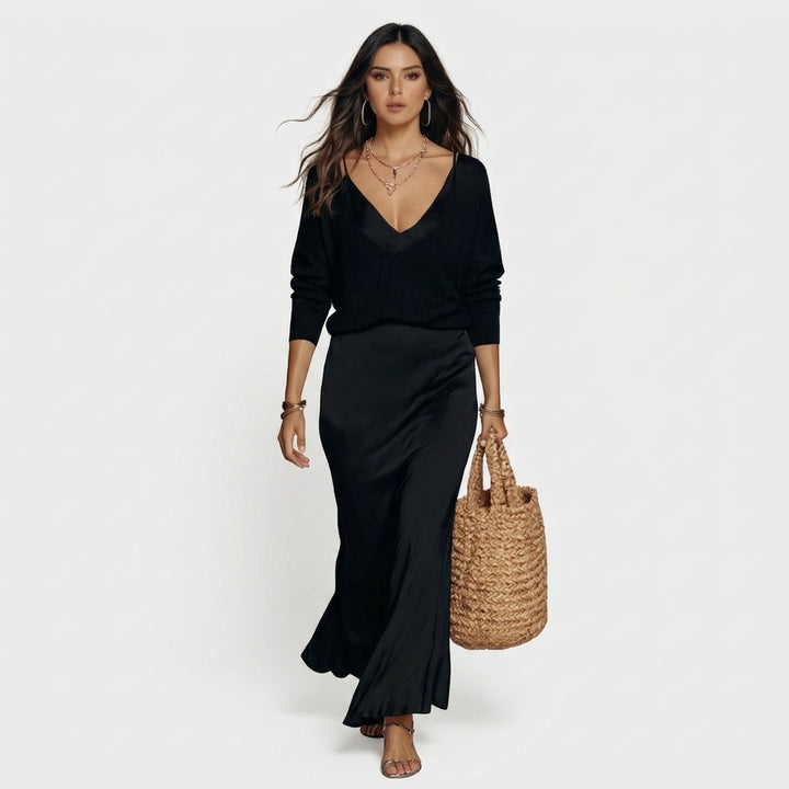 Elena | Vestido midi satinado con jersey incluido