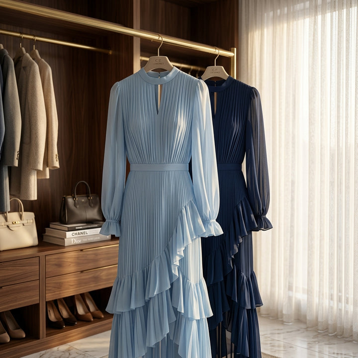 Martina | Vestido midi plisado con volantes