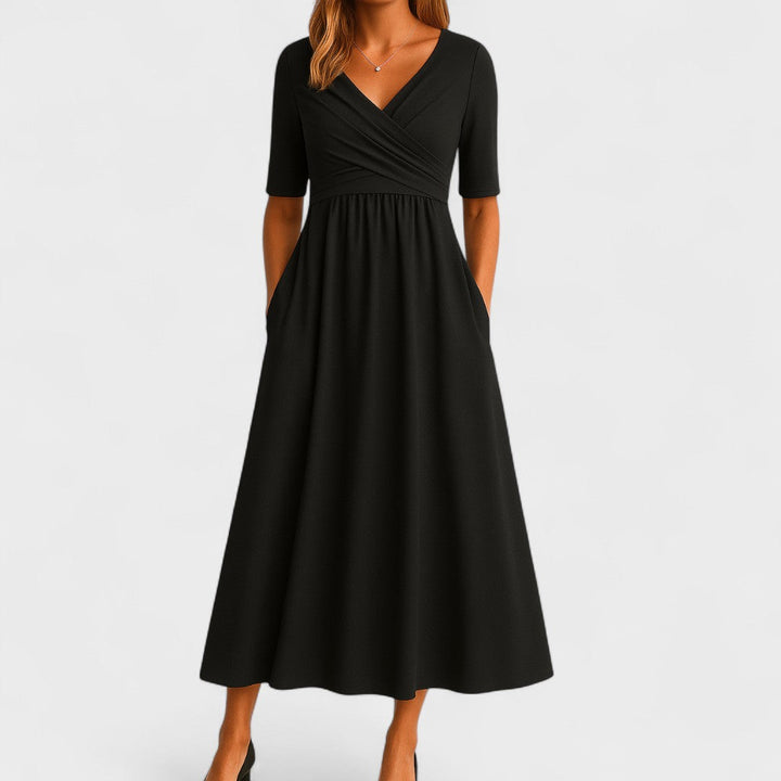 Noelle | Elegante vestido midi con cuello en V