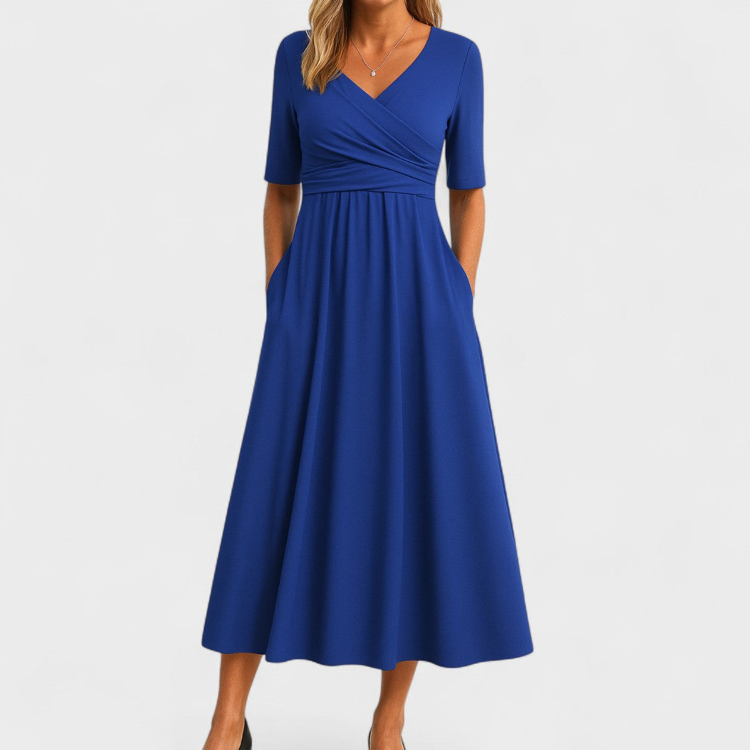 Noelle | Elegante vestido midi con cuello en V
