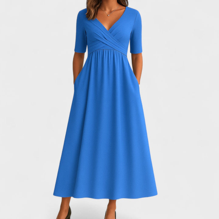 Noelle | Elegante vestido midi con cuello en V