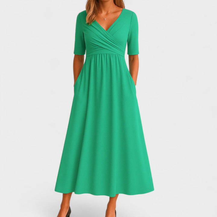 Noelle | Elegante vestido midi con cuello en V