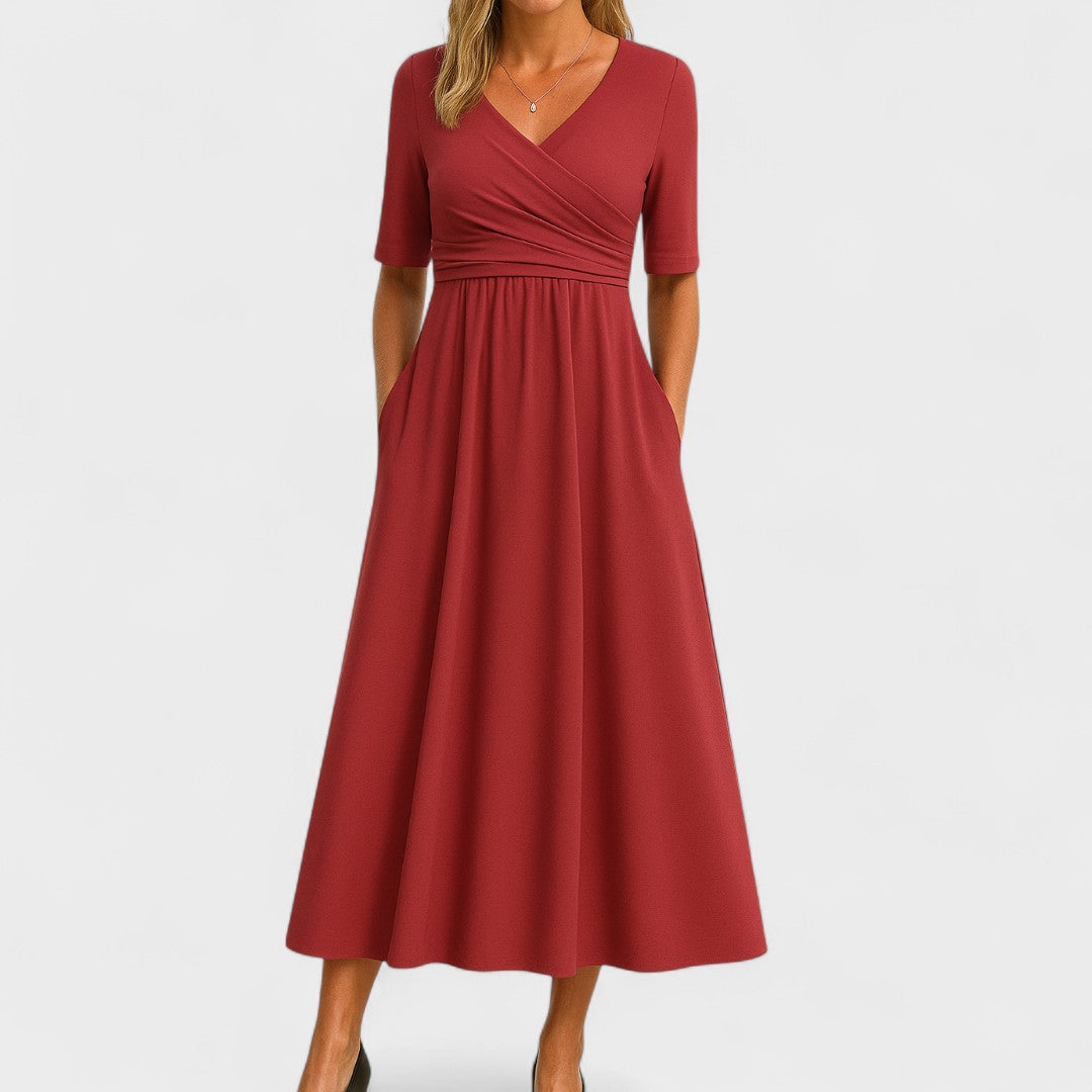 Noelle | Elegante vestido midi con cuello en V