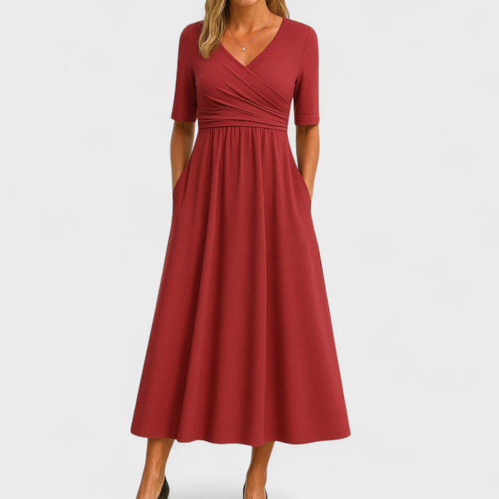 Noelle | Elegante vestido midi con cuello en V