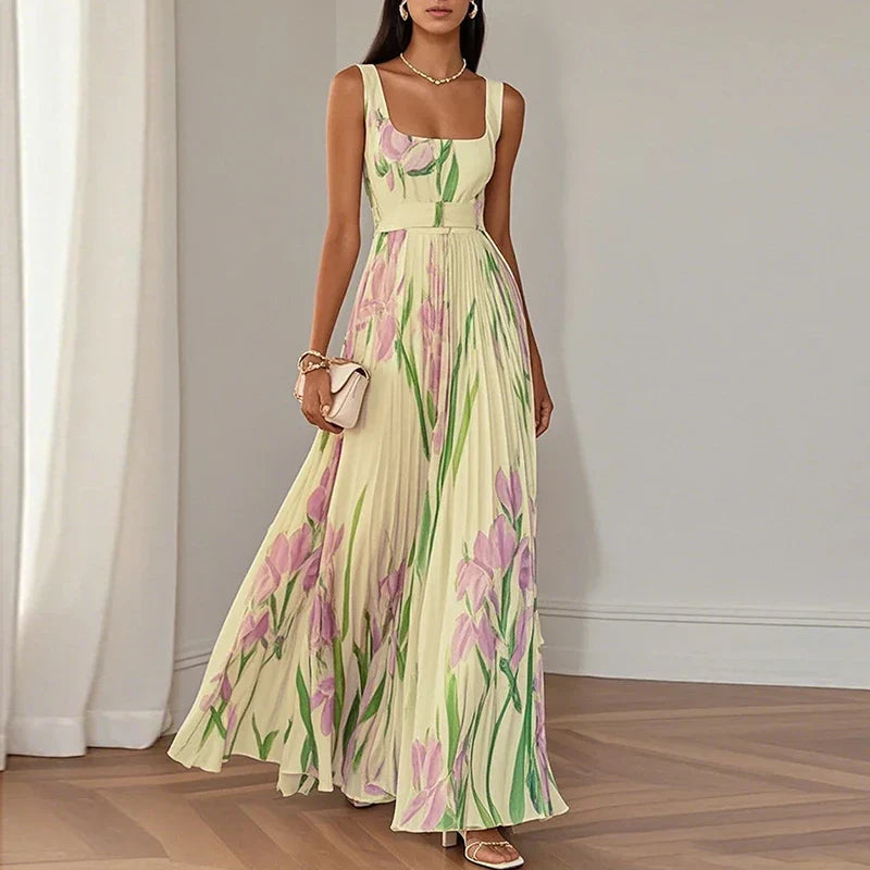 Oriana | Vestido largo de corte A con estampado floral