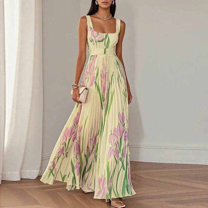 Oriana | Vestido largo de corte A con estampado floral