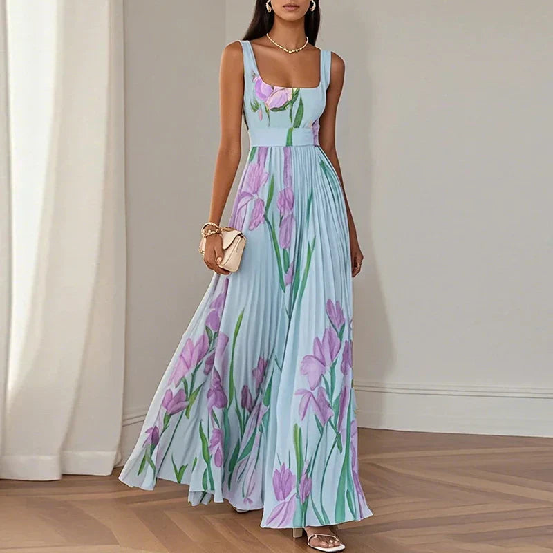 Oriana | Vestido largo de corte A con estampado floral