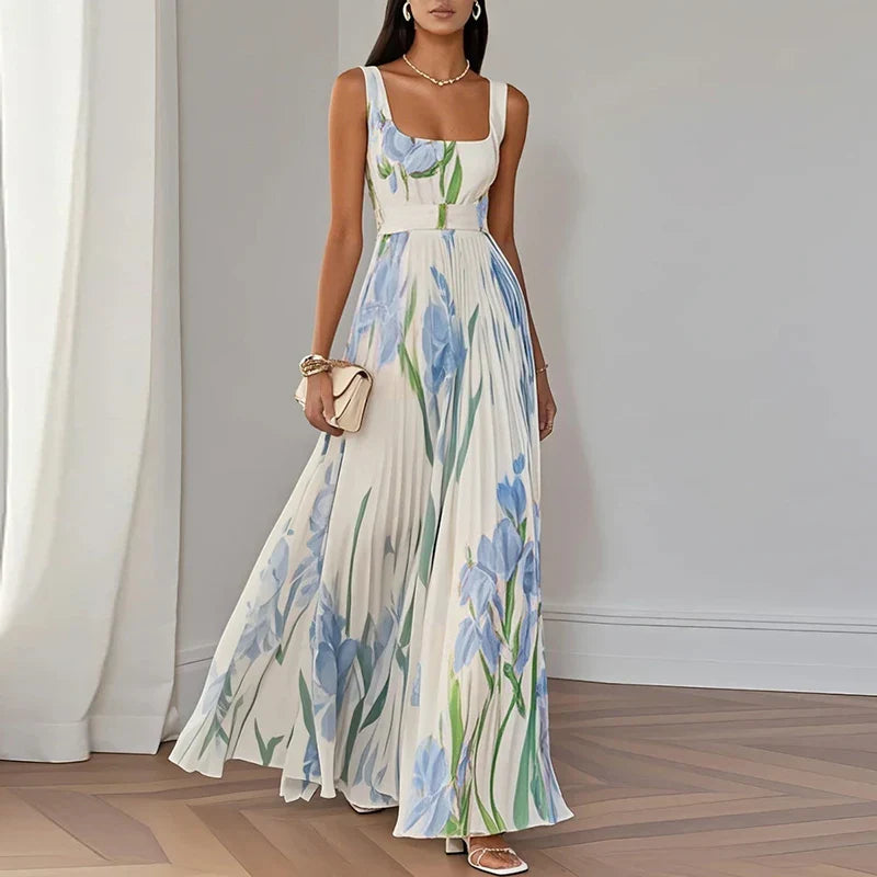 Oriana | Vestido largo de corte A con estampado floral