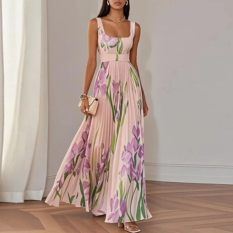 Oriana | Vestido largo de corte A con estampado floral