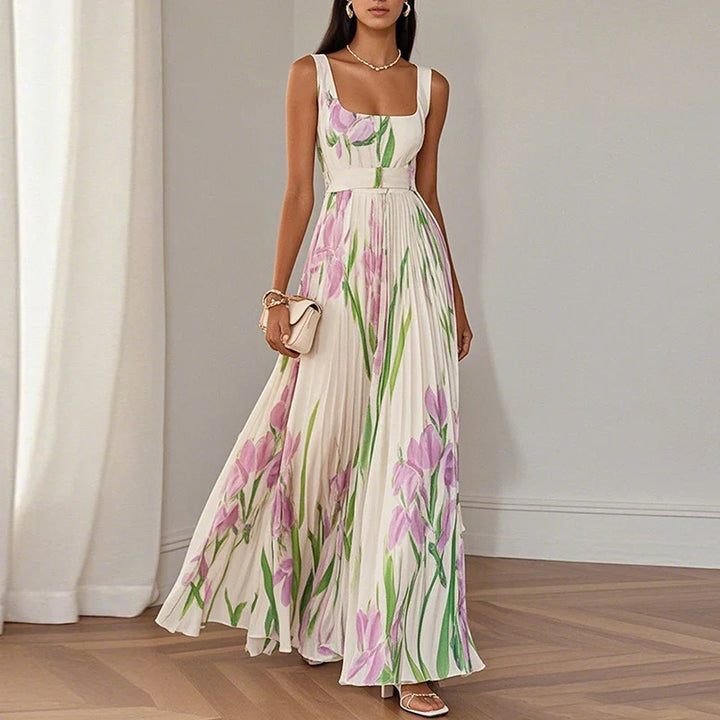 Oriana | Vestido largo de corte A con estampado floral