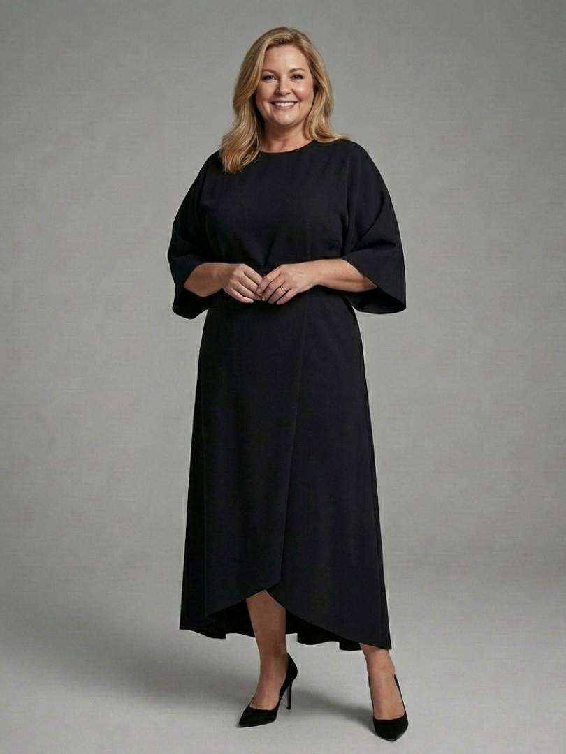 Sirenetta | Vestido midi asimétrico con mangas tipo abrigo y cintura marcada