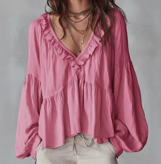 Natalissa | Blusa bohemia con volantes, de estilo vintage y corte vaporoso