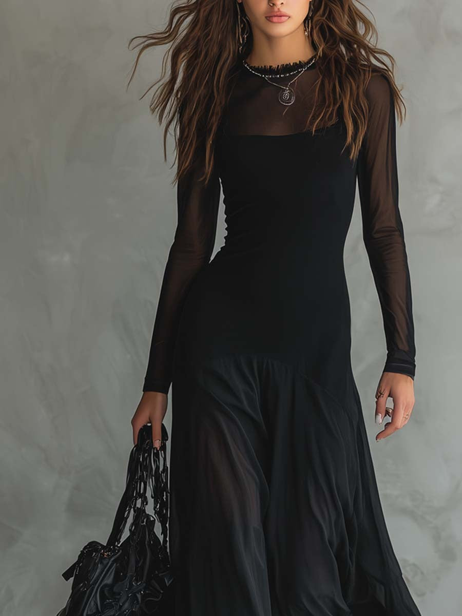 Lunaria™ | Vestido Largo de Tul Negro con Encanto Etéreo