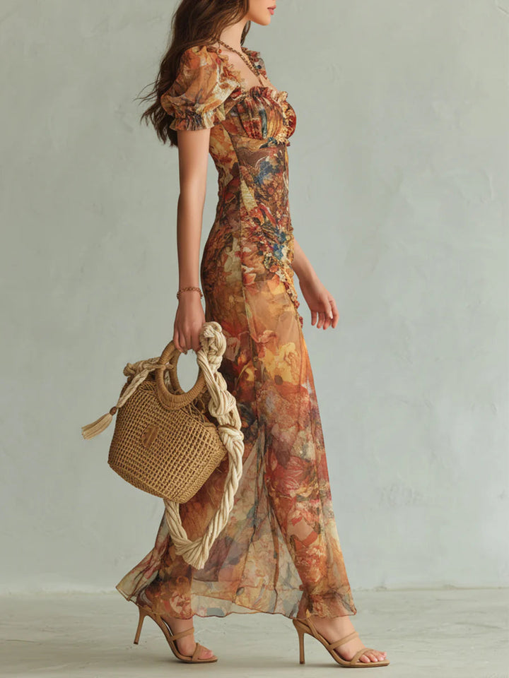 Viola | Vestido largo bohemio naranja