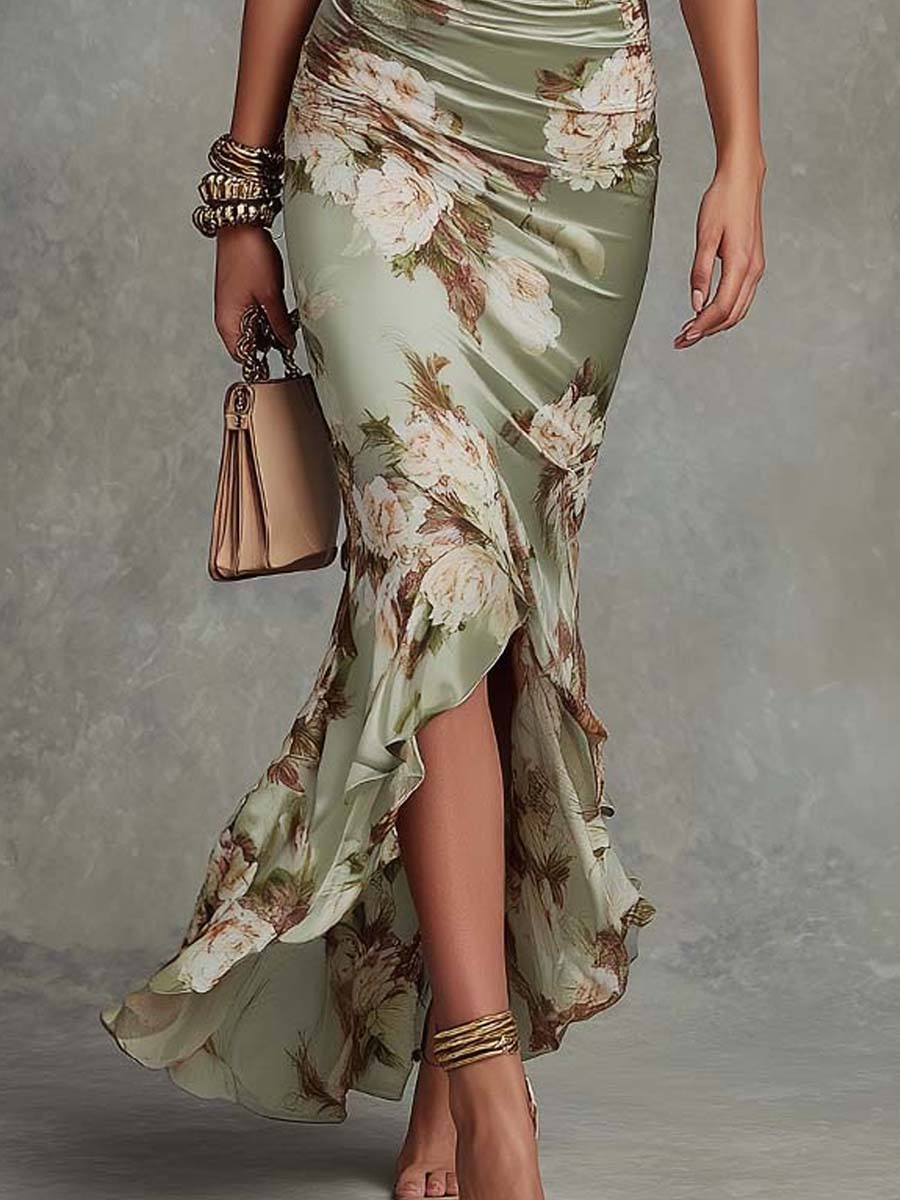 Rosita | Vestido elegante satén verde
