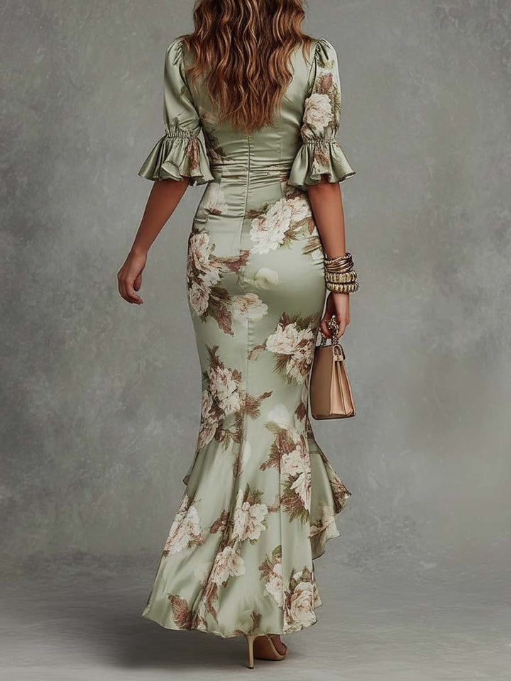 Rosita | Vestido elegante satén verde